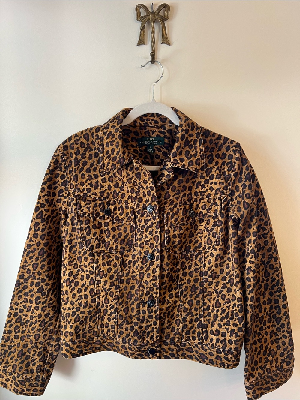 Ralph Lauren Jeans Co Denim Jacket Cheetah Leopard 100% Cotton Women's Large